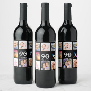 Étiquette Pour Bouteilles De Vin 90e anniversaire photo collage noir