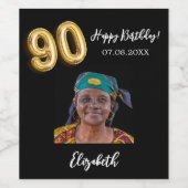 Étiquette Pour Bouteilles De Vin 90e anniversaire photo en or noir (Étiquettes simples)