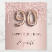 Étiquette Pour Bouteilles De Vin 90e anniversaire rose or parties scintillant rose  (Étiquettes simples)
