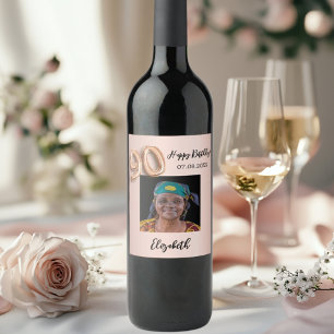 Étiquette Pour Bouteilles De Vin 90e anniversaire rose or rose photo