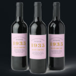 Étiquette Pour Bouteilles De Vin 90th Birthday Born 1935 Ajouter Nom Rose Grey<br><div class="desc">Anniversaire personnalisé ajoutez votre nom et étiquette de vin mousseux année. Modifiez le nom et l'année avec le modèle fourni. Un merveilleux article de fête d'anniversaire rose personnalisé. Plus de cadeaux et de fournitures de fête disponibles avec le design "de normes de fixation" dans le magasin.</div>