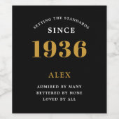 Étiquette Pour Bouteilles De Vin 90th Birthday Name 1936 Black Gold Elegant Chic (Étiquettes simples)