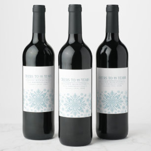 Étiquette Pour Bouteilles De Vin 95e anniversaire minimaliste Blue Snowflake person