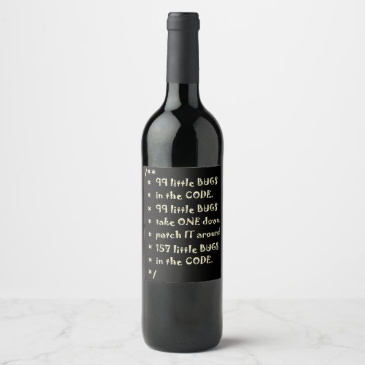 Étiquette Pour Bouteilles De Vin 99 Bugs Dans Le Logiciel Code Drôle Ingénieur Test (Devant)