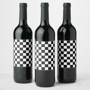 Étiquette Pour Bouteilles De Vin à damiers carré noir et blanc