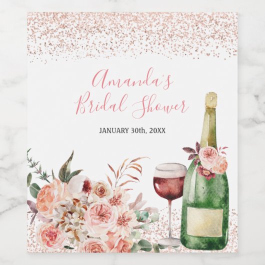 Étiquette Pour Bouteilles De Vin À l'amour Douche de Mariée Rose Pâle (Étiquettes simples)