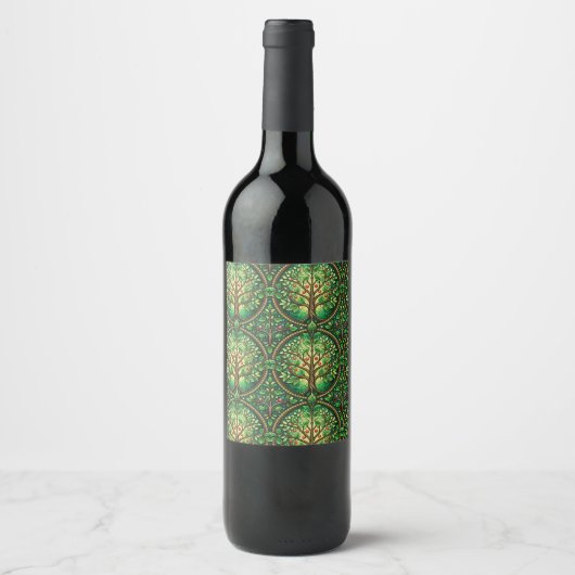 Étiquette Pour Bouteilles De Vin A wine bottle with a green, nature-themed label  (Devant)