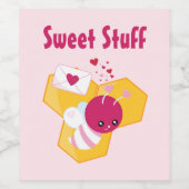 Étiquette Pour Bouteilles De Vin Abeille mignonne avec Coeurs de Saint-Valentin ros (Étiquettes simples)