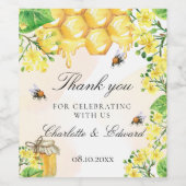 Étiquette Pour Bouteilles De Vin Abeilles miel fleurons jaunes merci mariage (Étiquettes simples)