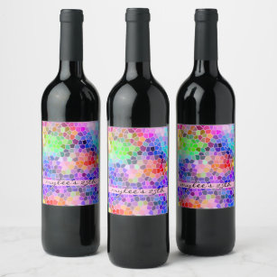 Étiquette Pour Bouteilles De Vin Abrégé sur coloré monogramme de rose d'arc-en-ciel