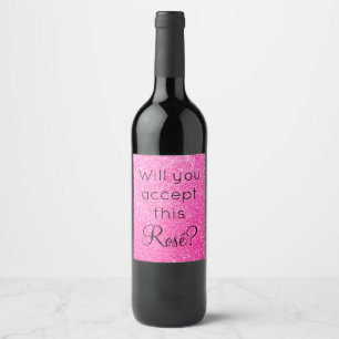 Étiquette Pour Bouteilles De Vin Accepterez-vous cette Rosé rose vif paillettes sci