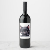 Étiquette Pour Bouteilles De Vin Adorable Kawaii Chat noir (Devant)