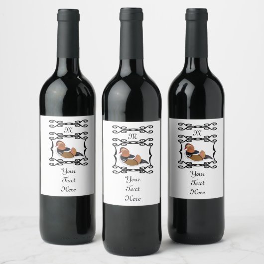 Étiquette Pour Bouteilles De Vin Adorable Mandarin Canard Monogramme de dessin (Bouteilles)