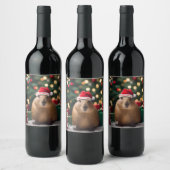 Étiquette Pour Bouteilles De Vin Adorable Noël Capybara, (Bouteilles)