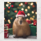 Étiquette Pour Bouteilles De Vin Adorable Noël Capybara, (Étiquettes simples)