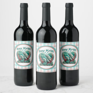 Étiquette Pour Bouteilles De Vin Adorable "Say Krill" Baleine Portrait de famille