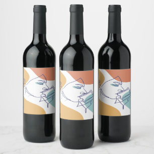 Étiquette Pour Bouteilles De Vin affiche de dessin au trait de femme buvant du café