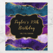 Étiquette Pour Bouteilles De Vin Agate de paon pourpre et bleu Anniversaire (Étiquettes simples)