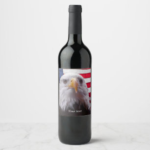 Étiquette Pour Bouteilles De Vin Aigle à tête blanche et drapeau américain