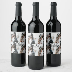 Étiquette Pour Bouteilles De Vin Ajouter couple photo merisier marié ajouter date a