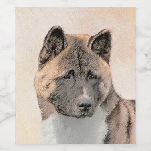 Étiquette Pour Bouteilles De Vin Akita Peinture - Cute Original Chien Art (Étiquettes simples)