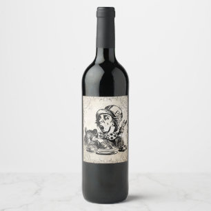 Étiquette Pour Bouteilles De Vin Alice dans la bouteille de vin folle de chapelier