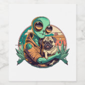 Étiquette Pour Bouteilles De Vin Alien et Pug (Étiquettes simples)