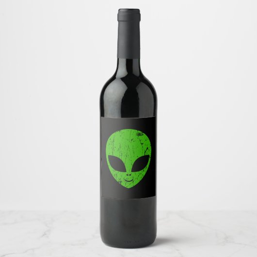 Étiquette Pour Bouteilles De Vin alien green head ufo science fiction extraterrestr (Devant)