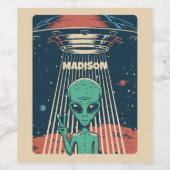 Étiquette Pour Bouteilles De Vin Alien UFO de nom personnalisé (Étiquettes simples)