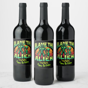 Étiquette Pour Bouteilles De Vin Aliens énigmatiques sous le coucher du soleil myst