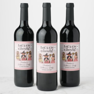 Étiquette Pour Bouteilles De Vin Allons à la fête des costumes d'Halloween rose Gou