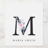 ÉTIQUETTE POUR BOUTEILLES DE VIN ALPHABÈTES FLORAUX BLEUS DOUX NOM LETTRE M (Étiquettes simples)