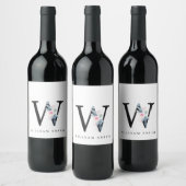 ÉTIQUETTE POUR BOUTEILLES DE VIN ALPHABÈTES FLORAUX BLEUS DOUX NOM LETTRE W (Bouteilles)