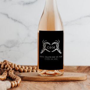 Étiquette Pour Bouteilles De Vin Amants jusqu'à la mort Squelettes et roses Mariage