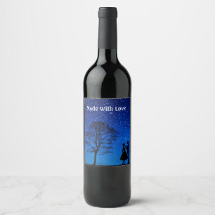 Étiquette Pour Bouteilles De Vin Amants sous une pleine lune