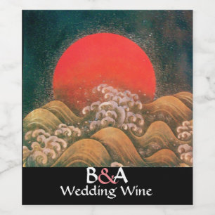 Étiquette Pour Bouteilles De Vin AMATERASU, SUN GODDESS MONOGRAMME Mariage rouge