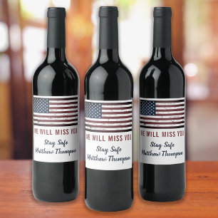 Étiquette Pour Bouteilles De Vin American Flag Military Soldier Going Away Party
