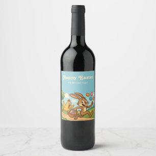 Étiquette Pour Bouteilles De Vin Amusant Conception de Pâques lapin Steals Oeufs de