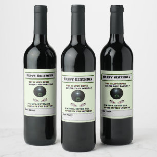 Étiquette Pour Bouteilles De Vin Amusante pelouse Bowling contre Bowling, Anniversa