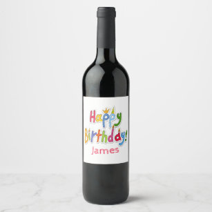 Étiquette Pour Bouteilles De Vin Amusement et texte coloré de joyeux anniversaire -