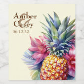 Étiquette Pour Bouteilles De Vin Ananas aquarelle nom et date (Étiquettes simples)