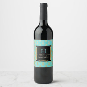 Étiquette Pour Bouteilles De Vin Ananas d'or Monogramme Vin de mariage Label