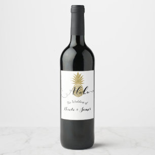 Étiquette Pour Bouteilles De Vin Ananas doré Blanc Tropical Élégant Vin de Mariage