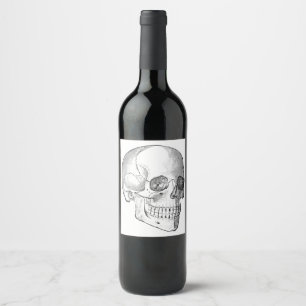 Étiquette Pour Bouteilles De Vin Anatomie Médicale dessin vintage crâne monochrome