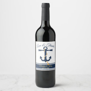 Étiquette Pour Bouteilles De Vin Ancrage bleu mariage étiquette de vin personnalisé