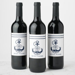 Étiquette Pour Bouteilles De Vin Ancre bleue marine Nom du bateau