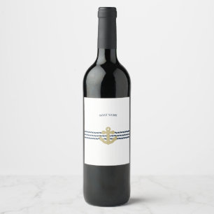 Étiquette Pour Bouteilles De Vin Ancre de bateau nautique, corde