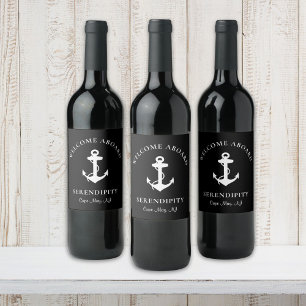 Étiquette Pour Bouteilles De Vin Ancre de bateau noir blanc personnalisé