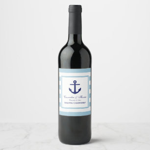 Étiquette Pour Bouteilles De Vin Ancre de marine Cadre de marine #2 Rayure blanche
