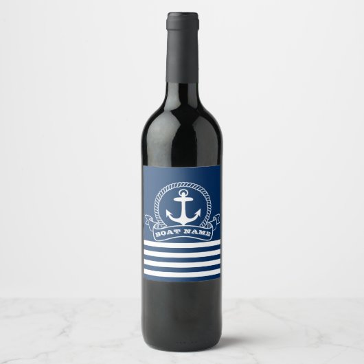 Étiquette Pour Bouteilles De Vin Ancre marine Bleu rayé (Devant)